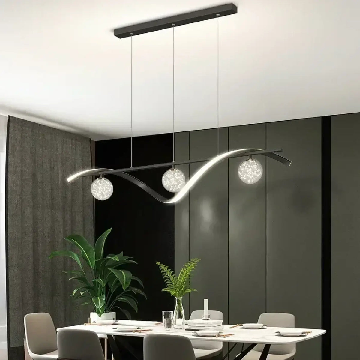 Suspension ondulée à trois boules, dorée ou noire