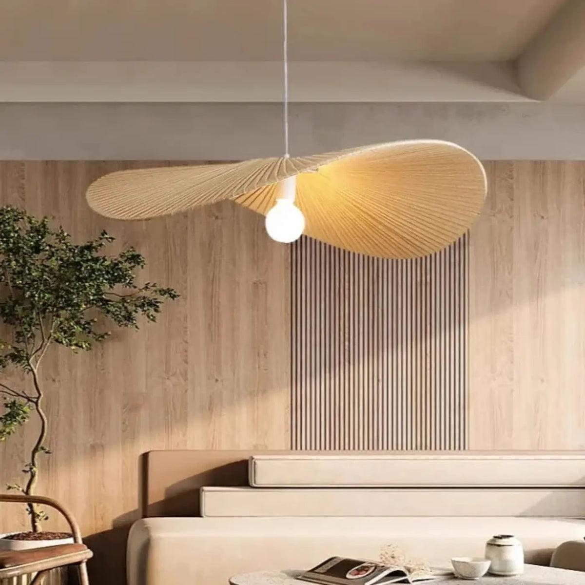 Suspension ondulée japandi en bois clair, trois tailles
