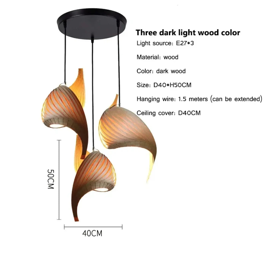 Suspension en bois sculptural organique, blanc ou marron