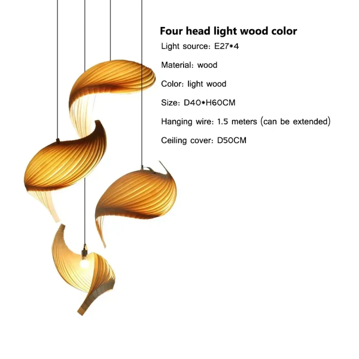 Suspension en bois sculptural organique, blanc ou marron