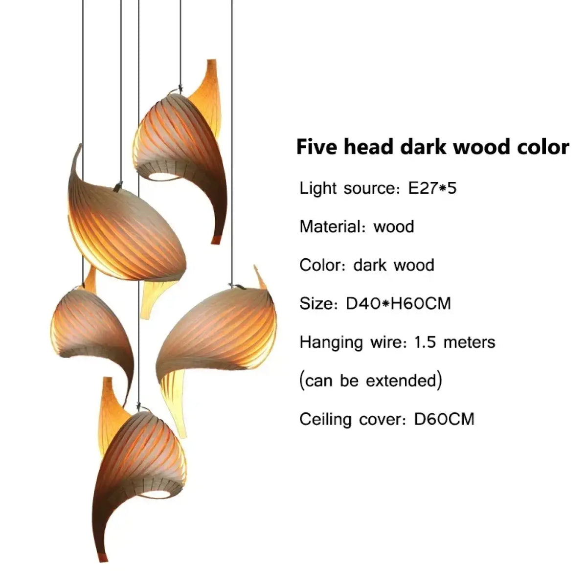 Suspension en bois sculptural organique, blanc ou marron