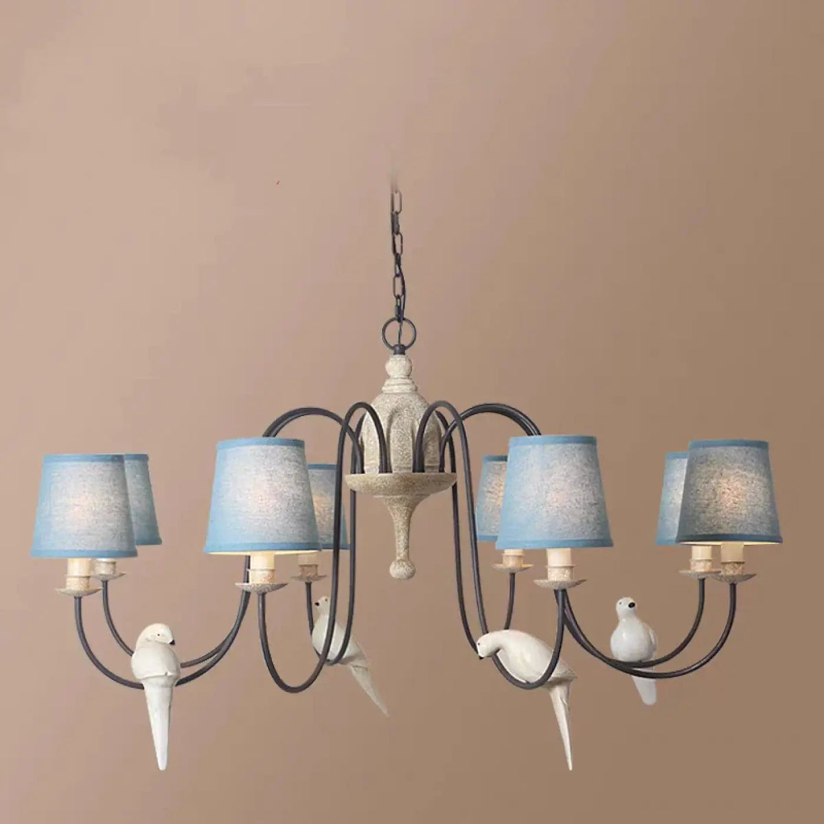 Suspension originale à oiseaux et abat-jour bleus, taille S ou M