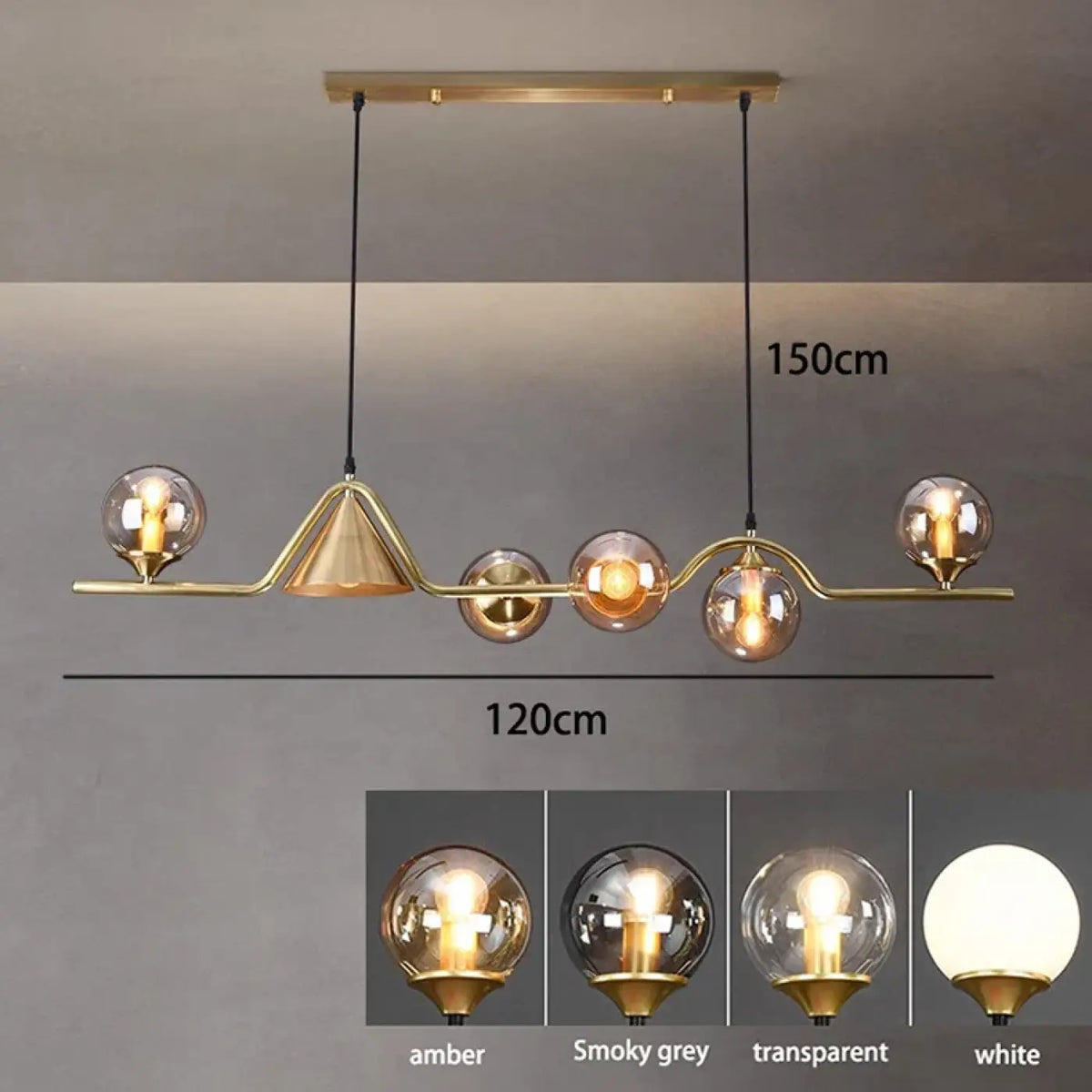 Suspension à boules en verre fumé, doré, blanc ou gris, doré