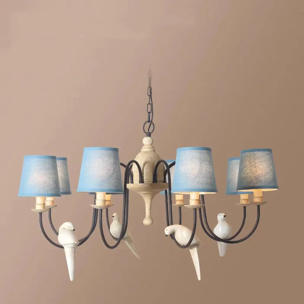 Suspension originale à oiseaux et abat-jour bleus, taille S ou M
