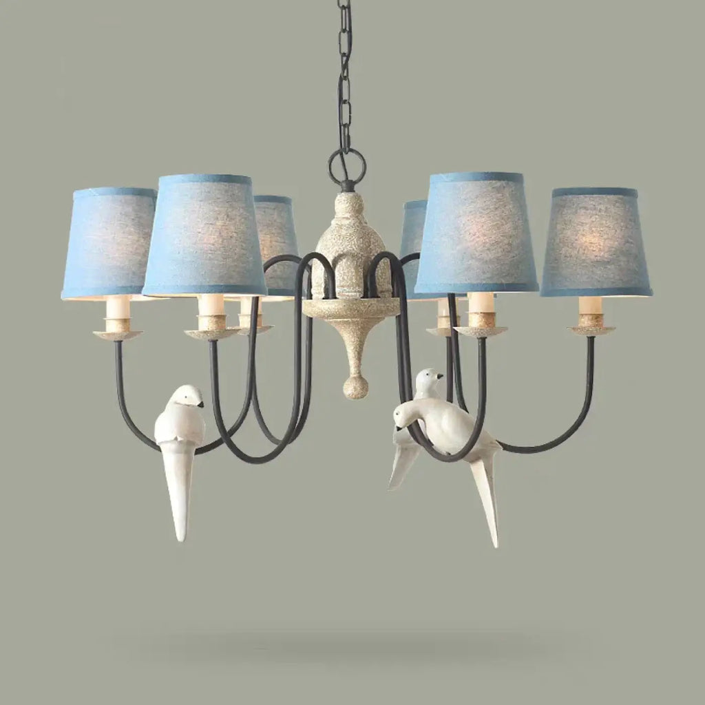 Suspension originale à oiseaux et abat-jour bleus, taille S ou M