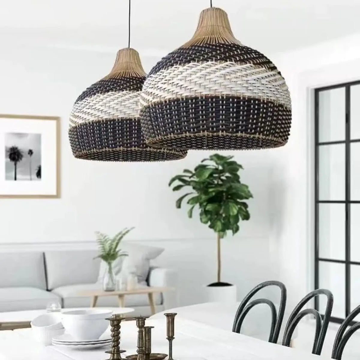 Suspension en osier tissé, esprit vannerie, trois modèles