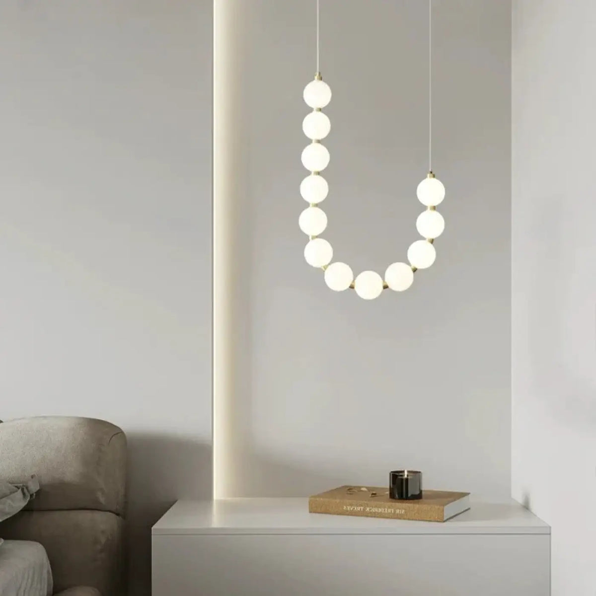 Suspension en perles blanches, tailles S et M, blanc chaud ou froid