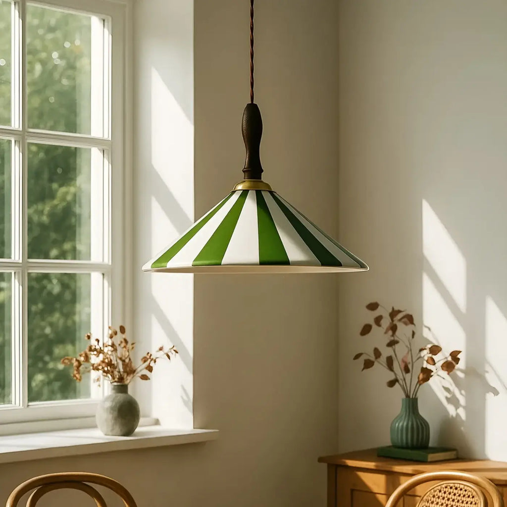 Suspension rayée au style rétro, bleu, vert ou jaune