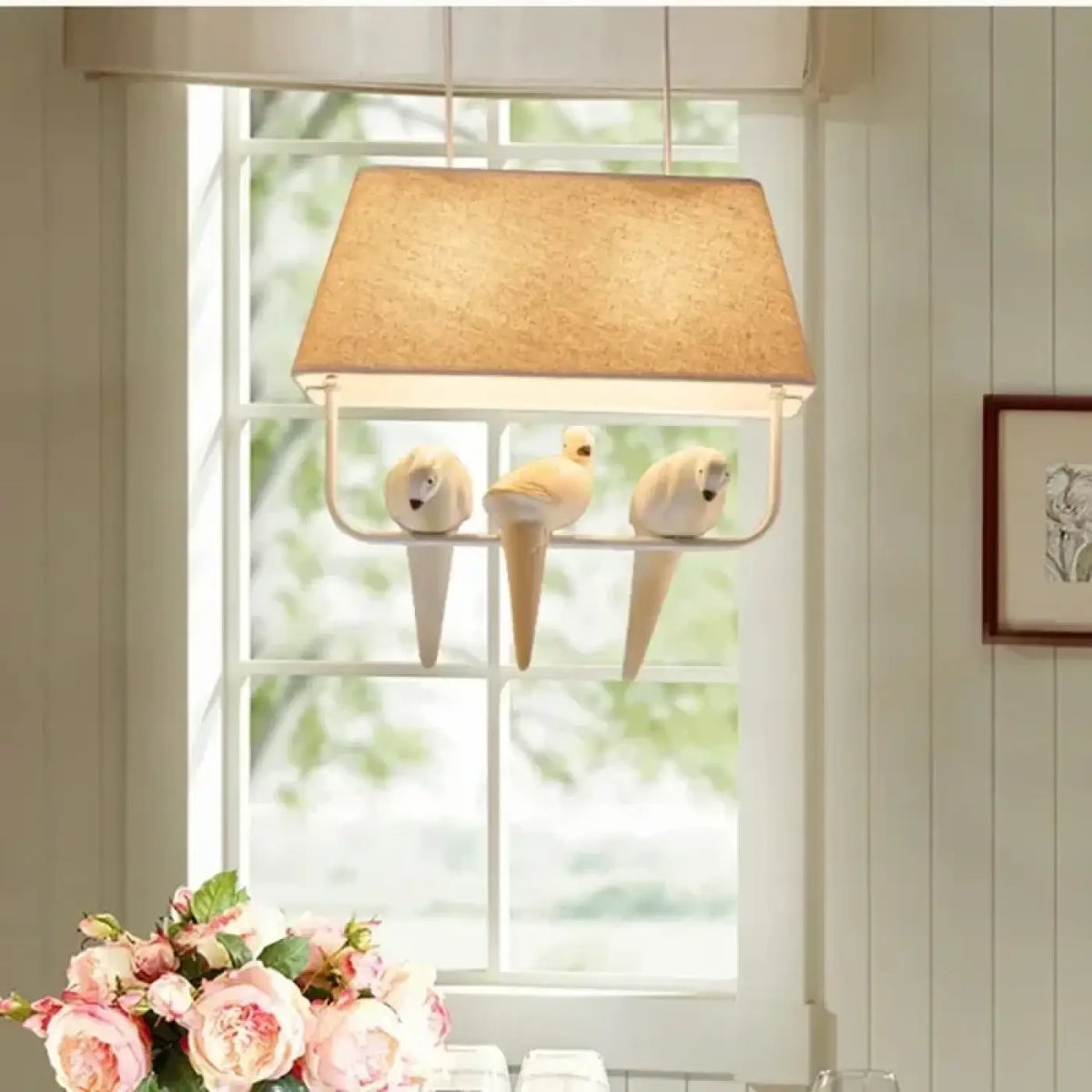 Suspension rectangulaire en tissu avec un à quatre oiseaux
