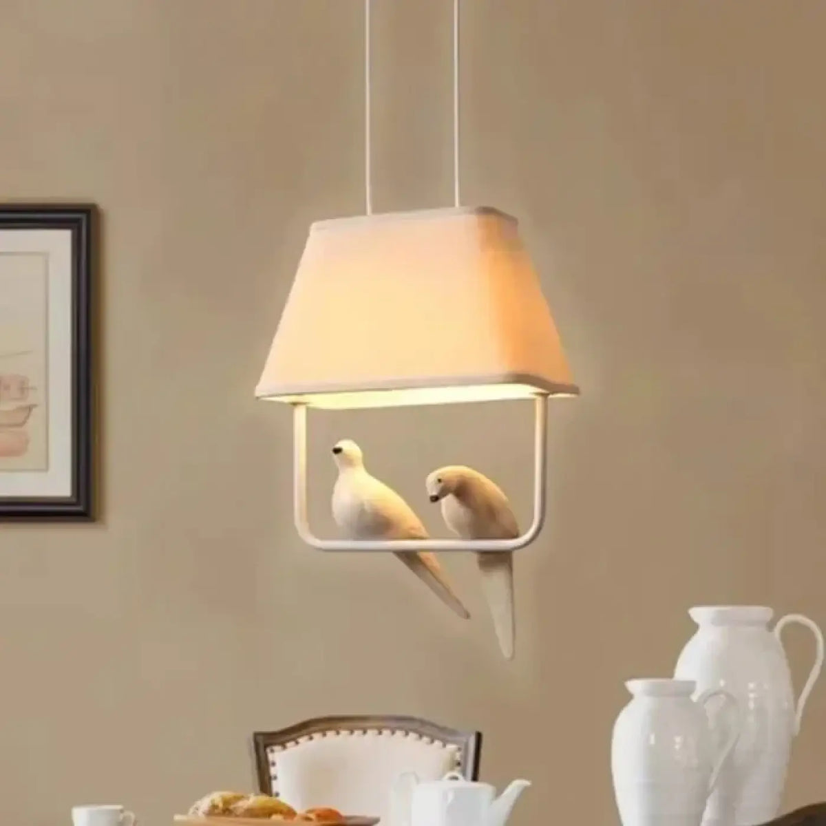 Suspension rectangulaire en tissu avec un à quatre oiseaux