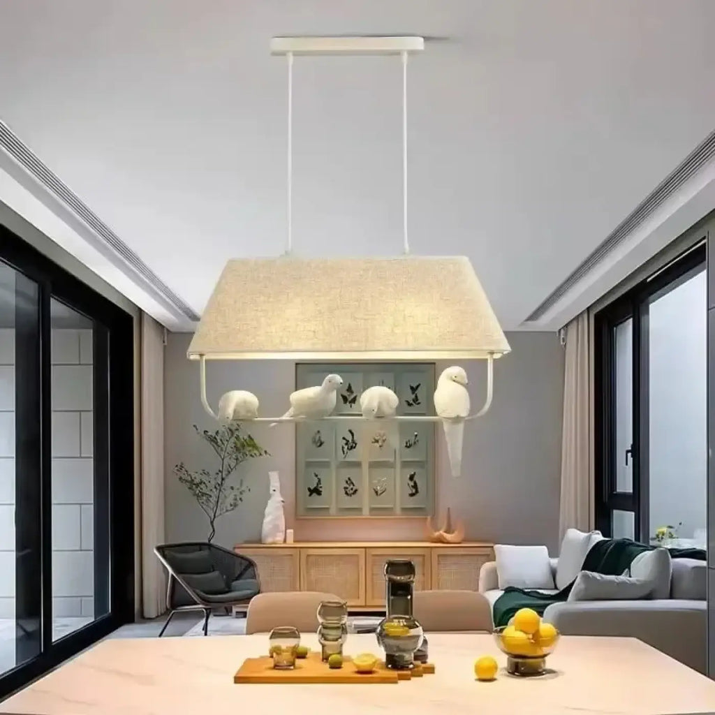 Suspension rectangulaire en tissu avec un à quatre oiseaux