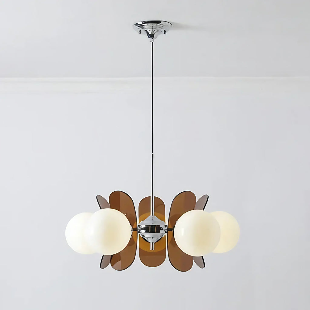 Suspension rétro à globes et bras courbé, marron ou orange, marron