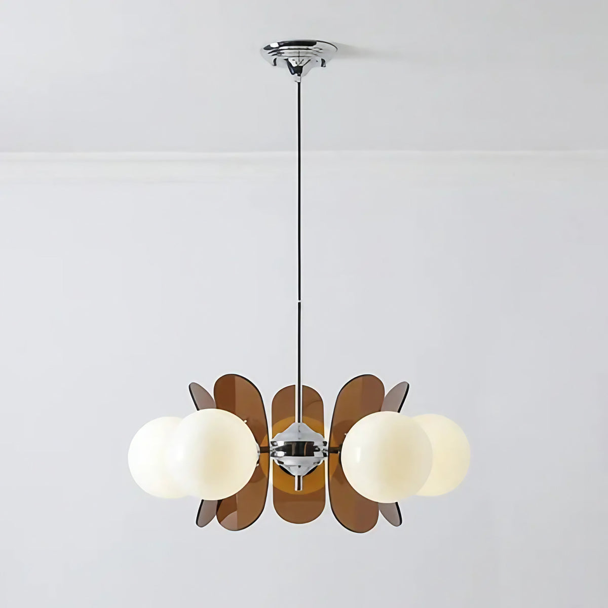 Suspension rétro à globes et bras courbé, marron ou orange, marron