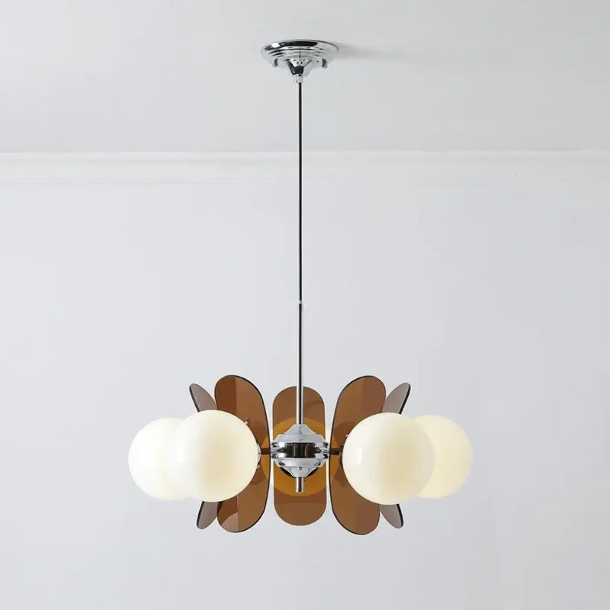 Suspension rétro à globes et bras courbé, marron ou orange, marron