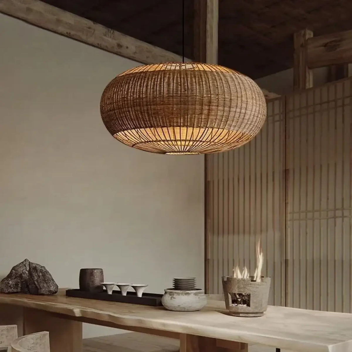 Suspension ronde en rotin naturel, trois tailles et trois teintes
