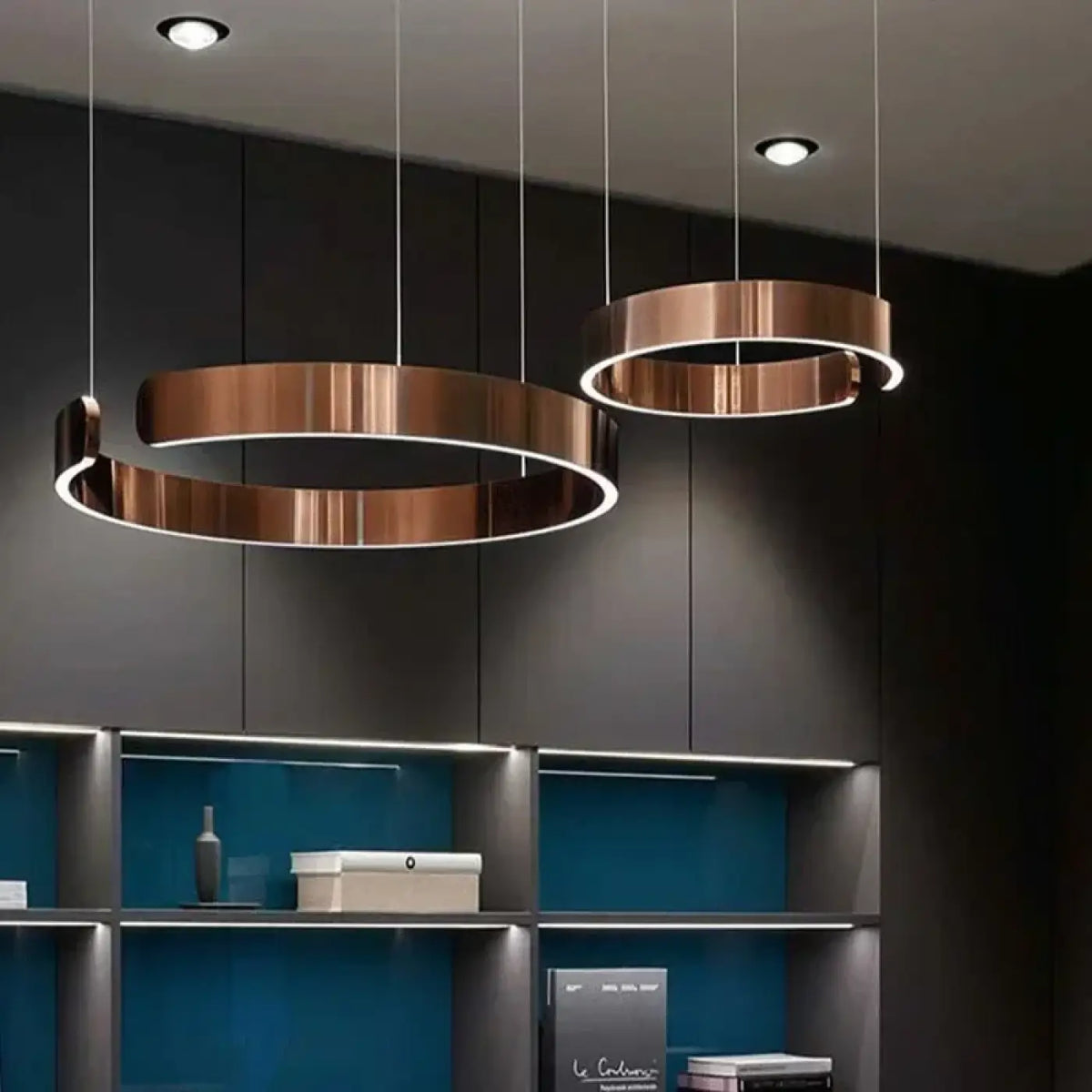 Suspension circulaire LED or rose, tailles S, M et L