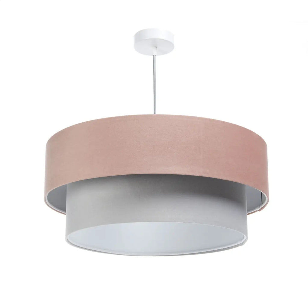 Suspension en tissu rose et gris, abat-jour à plusieurs niveaux