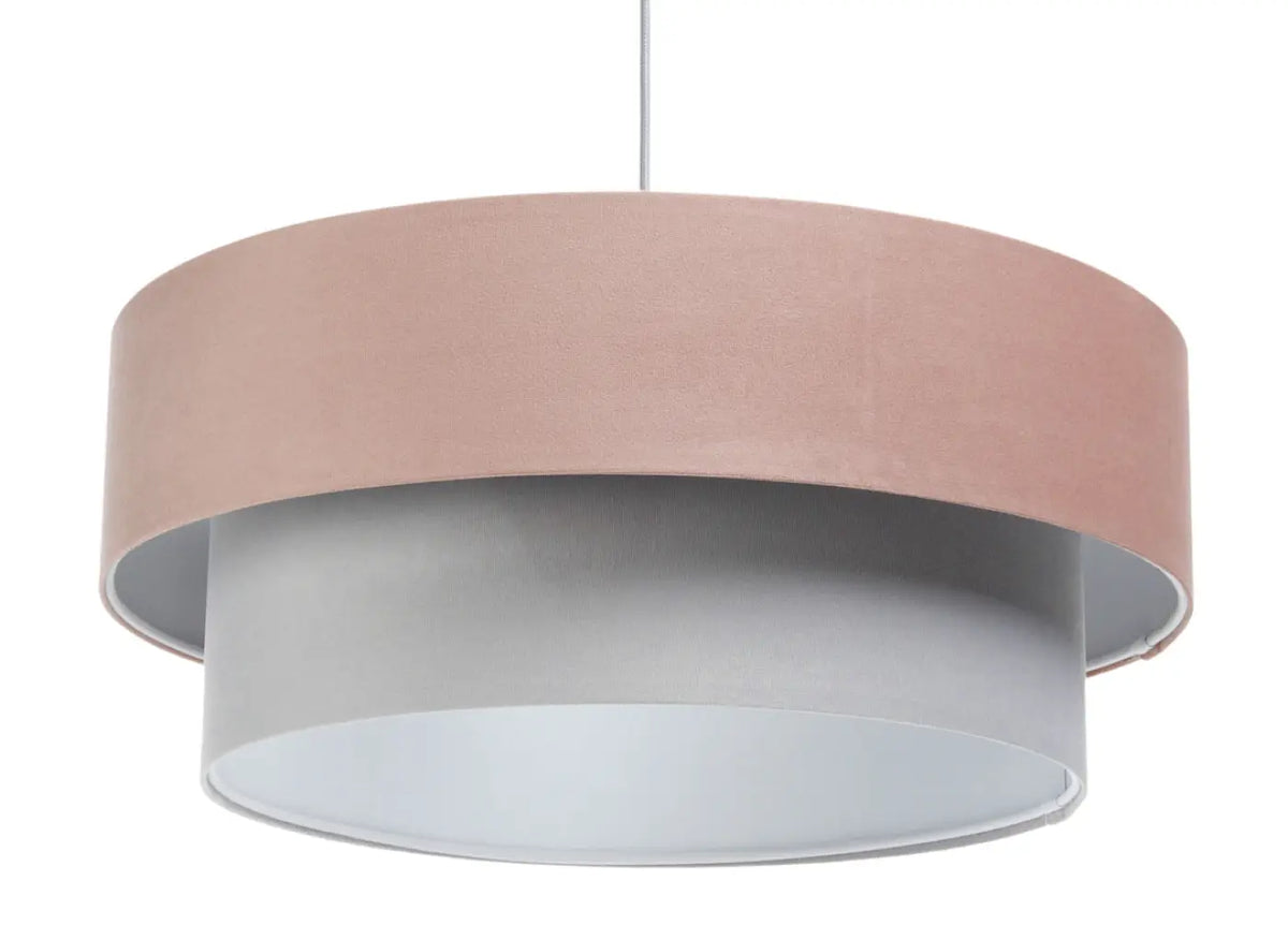 Suspension en tissu rose et gris, abat-jour à plusieurs niveaux