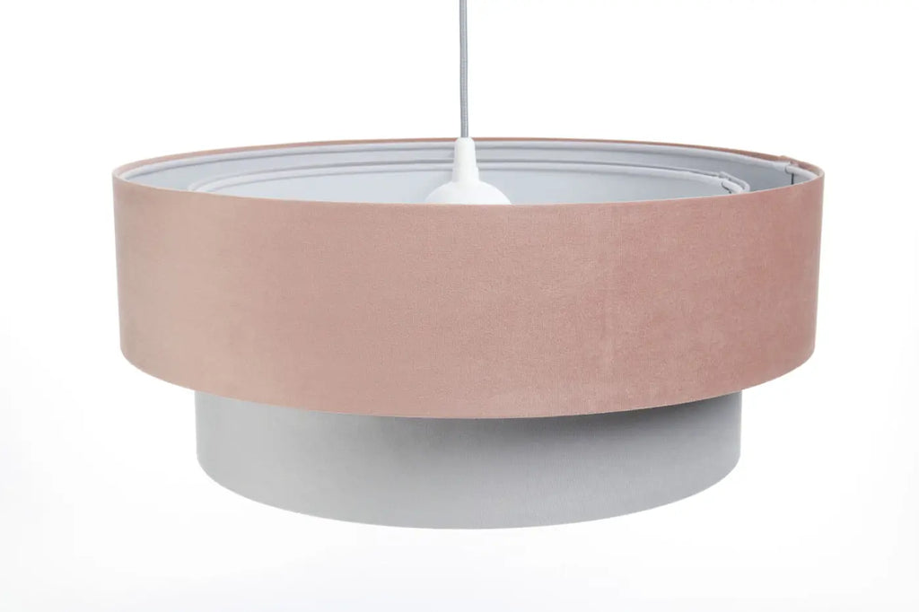 Suspension en tissu rose et gris, abat-jour à plusieurs niveaux