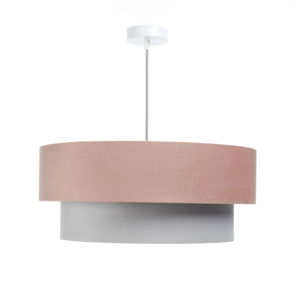 Suspension en tissu rose et gris, abat-jour à plusieurs niveaux
