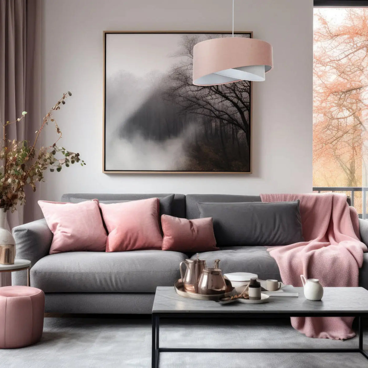 Suspension torsadée effet velours rose pâle, intérieur clair
