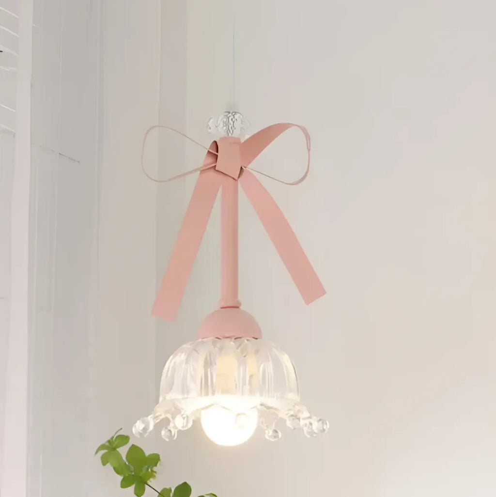 Suspension rose poudré avec nœud décoratif, quatre modèles