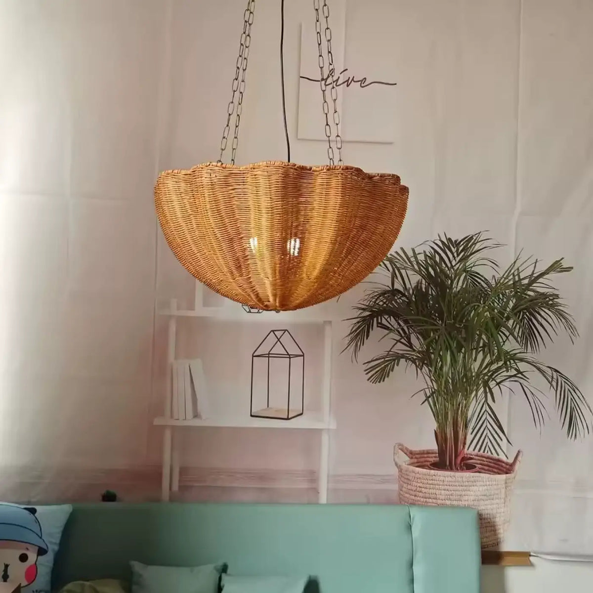 Suspension en rotin en forme de coquillage, tailles S à XL