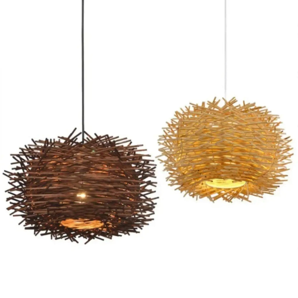 Suspension en rotin forme nid d'oiseau, marron ou beige