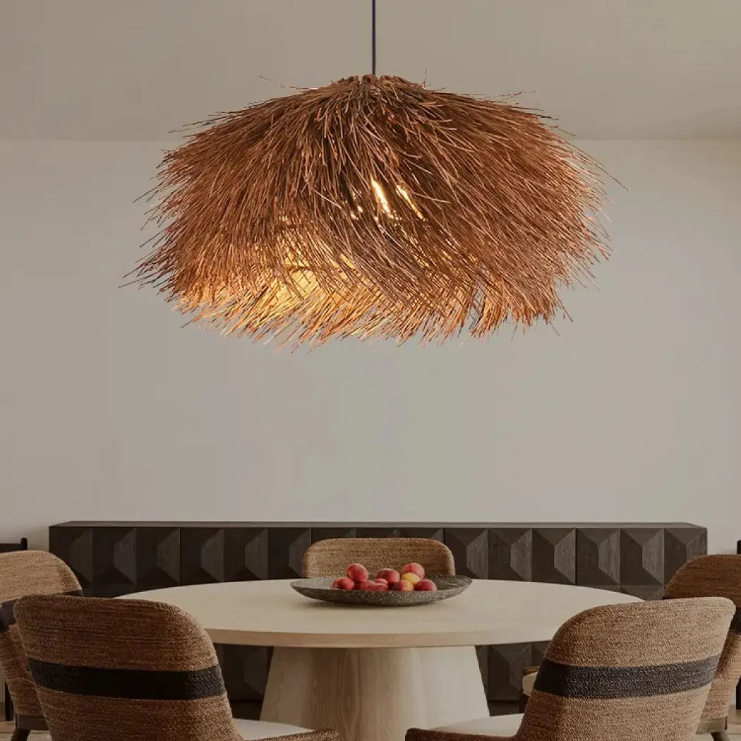 Suspension en rotin naturel au dessin moderne, blanc chaud ou froid