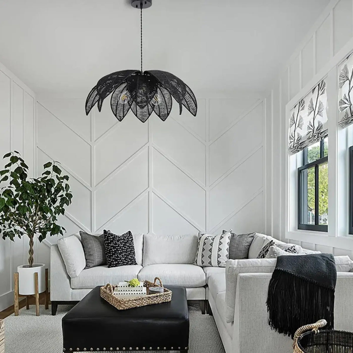 Suspension en rotin style scandinave, marron ou noir, noir