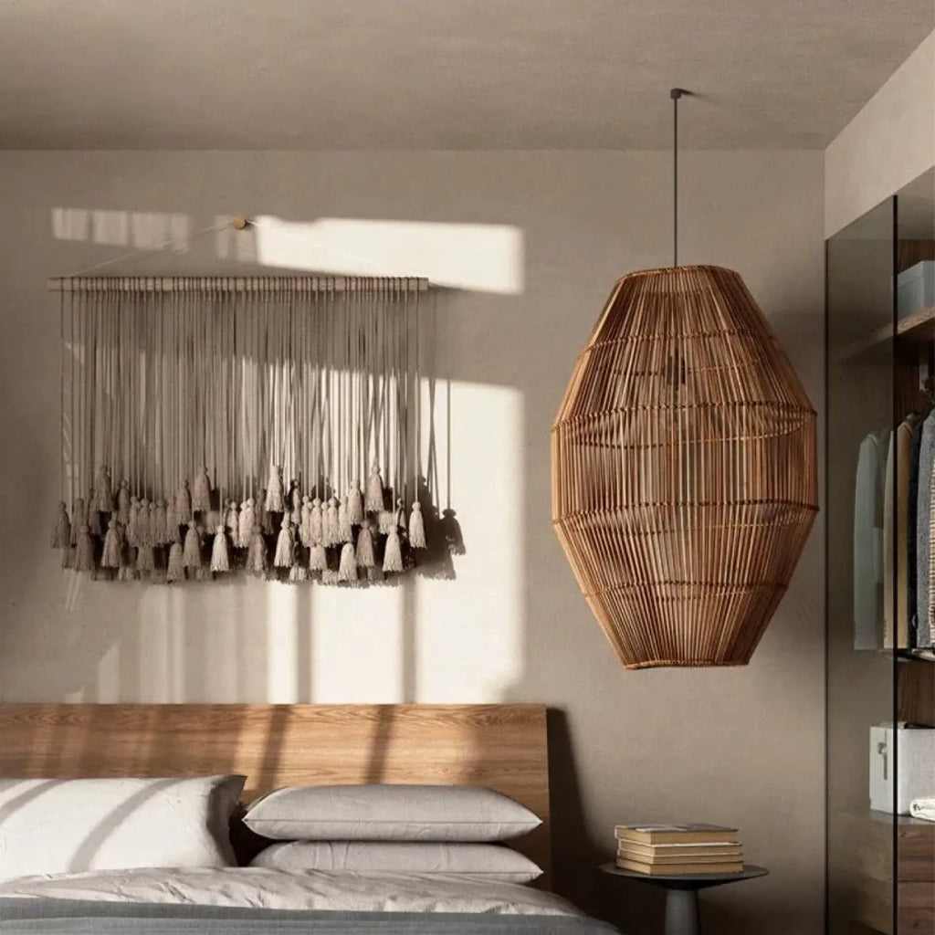 Suspension en rotin style scandinave, tailles S, M et L