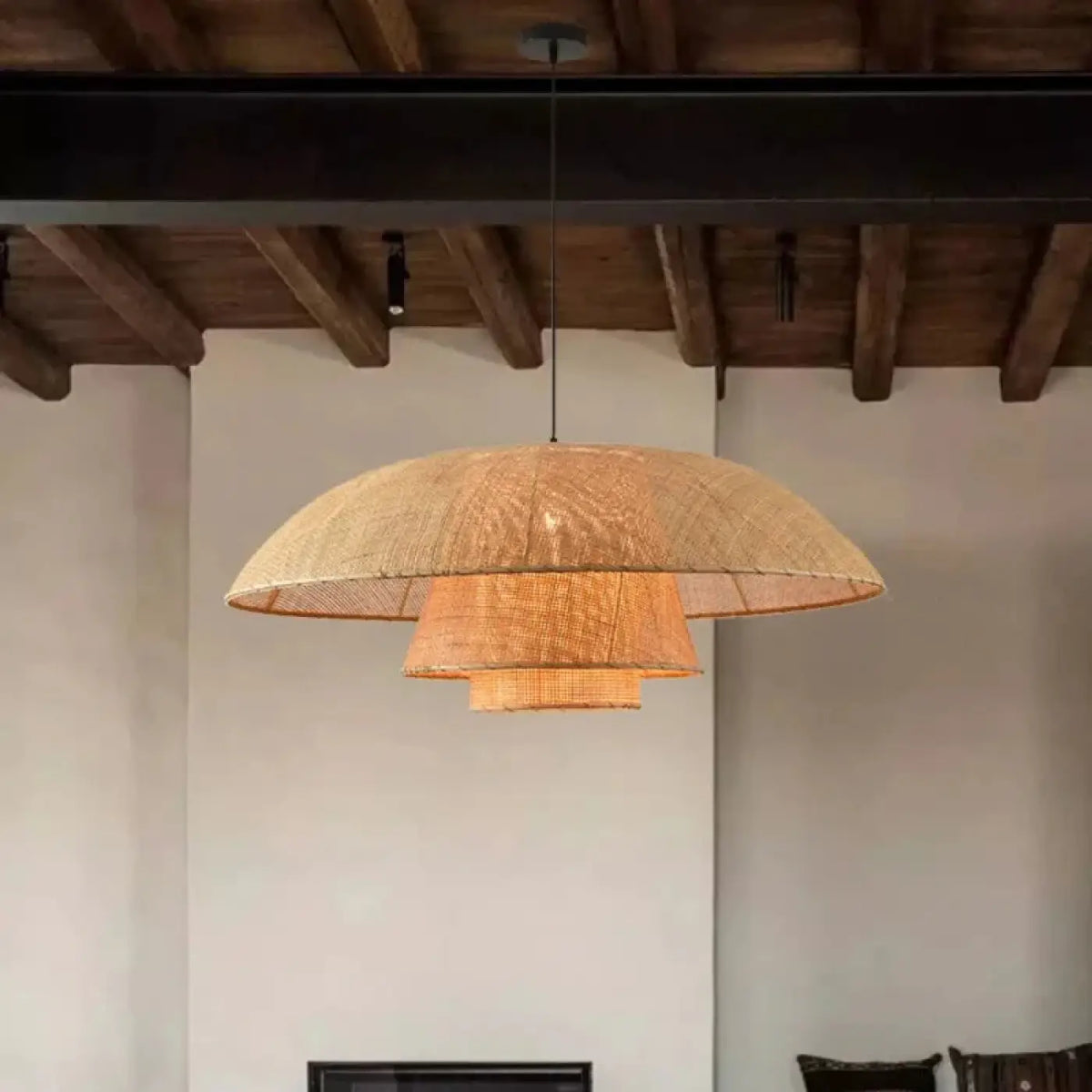 Suspension en rotin tressé, tailles S ou M, quatre choix de lumière
