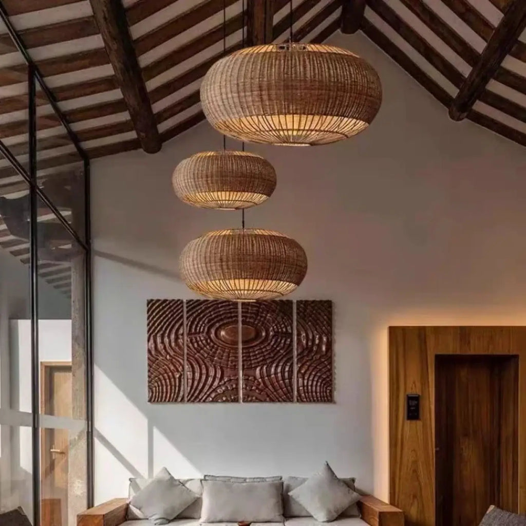 Suspension en rotin tressé esprit vintage, tailles S, M et L