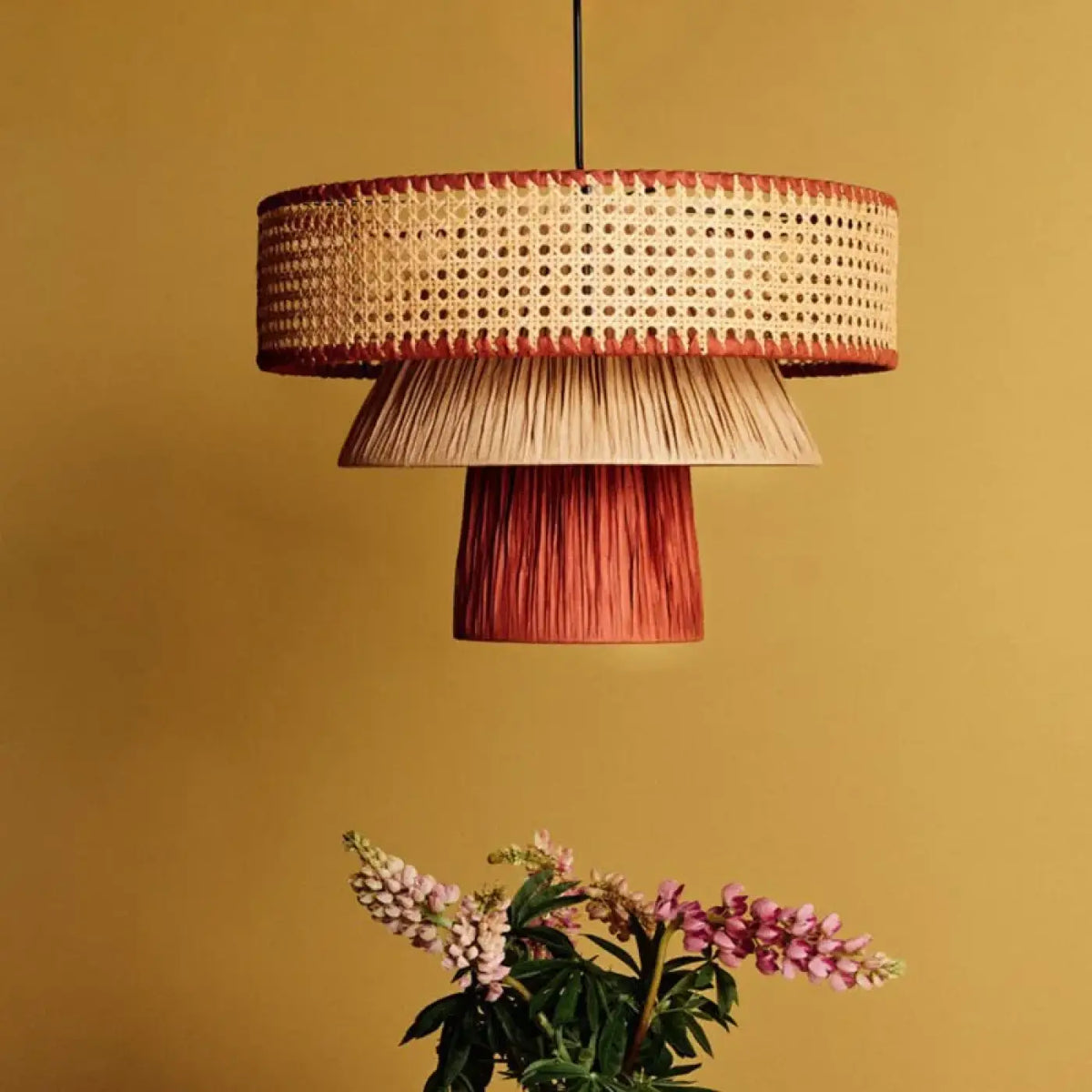 Suspension rotin tressé style nordique, noir ou rouge, 4 tailles, rouge