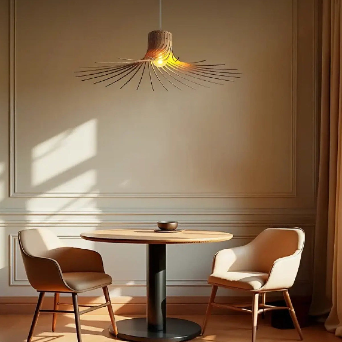Suspension en lames de bouleau, câble en lin, quatre tailles, beige
