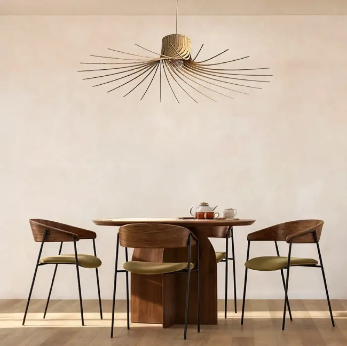Suspension en lames de bouleau, câble en lin, quatre tailles, beige