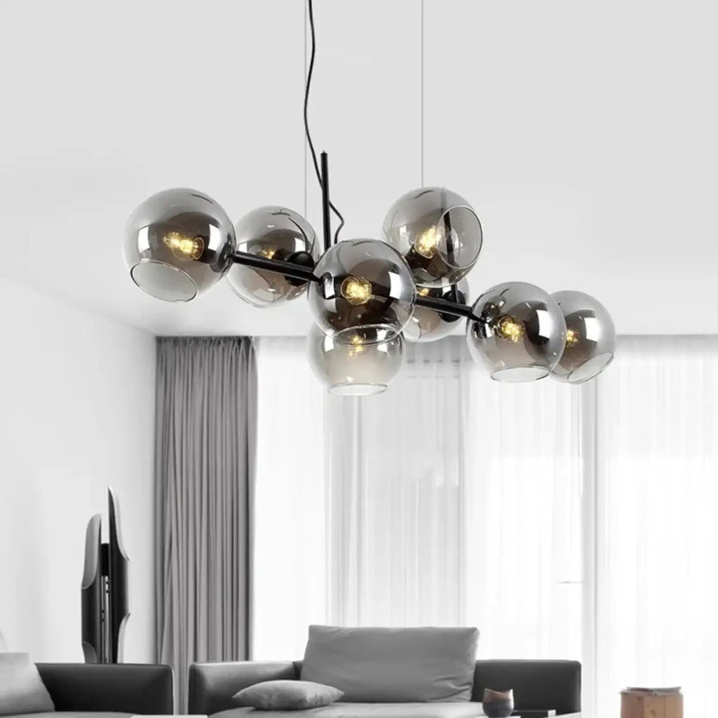 Suspension à boules de verre, monture noire ou dorée