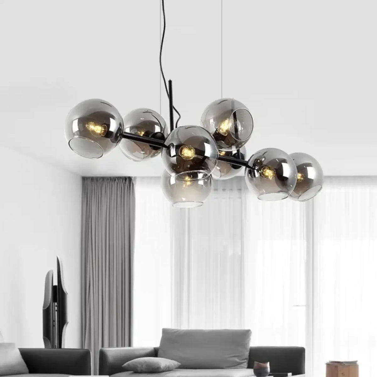 Suspension à boules de verre, monture noire ou dorée
