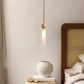 Suspension scandinave, pierre, bois et globe en verre opale