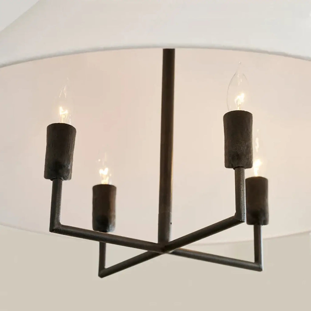 Suspension scandinave, abat-jour en tissu naturel, structure noire