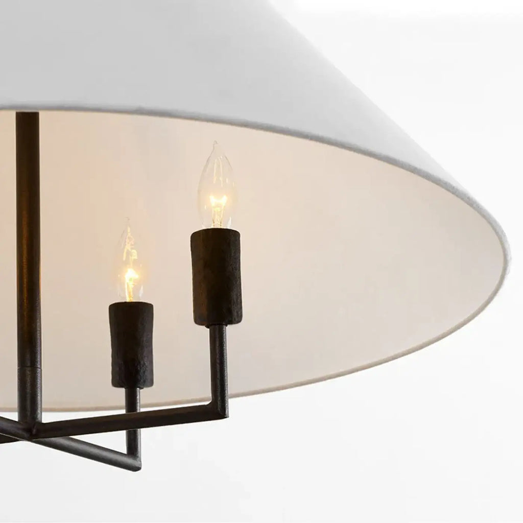 Suspension scandinave, abat-jour en tissu naturel, structure noire