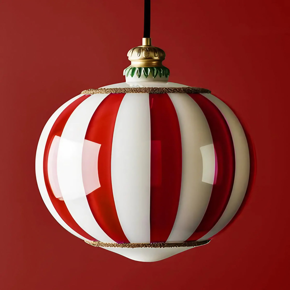 Suspension sphère en verre rayé, vert ou rouge, rouge