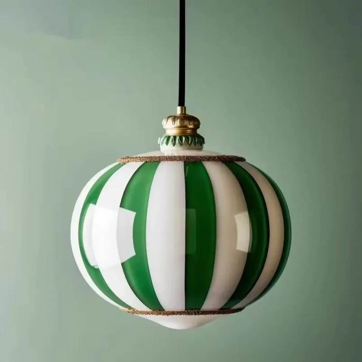 Suspension sphère en verre rayé, vert ou rouge