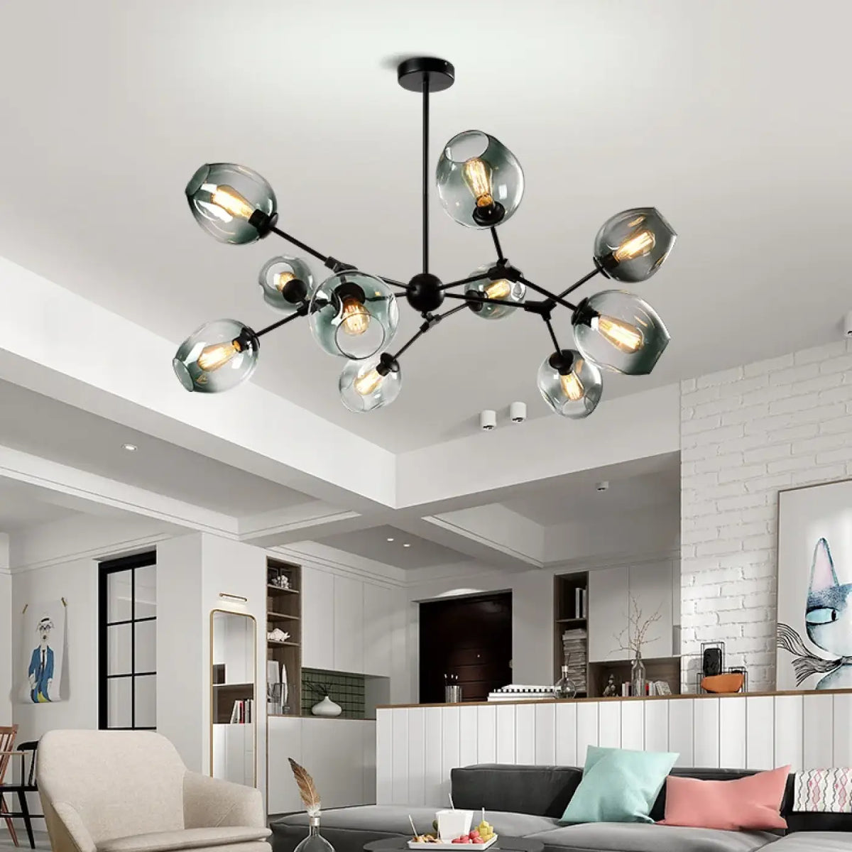 Suspension vintage à globes de verre et bras articulés