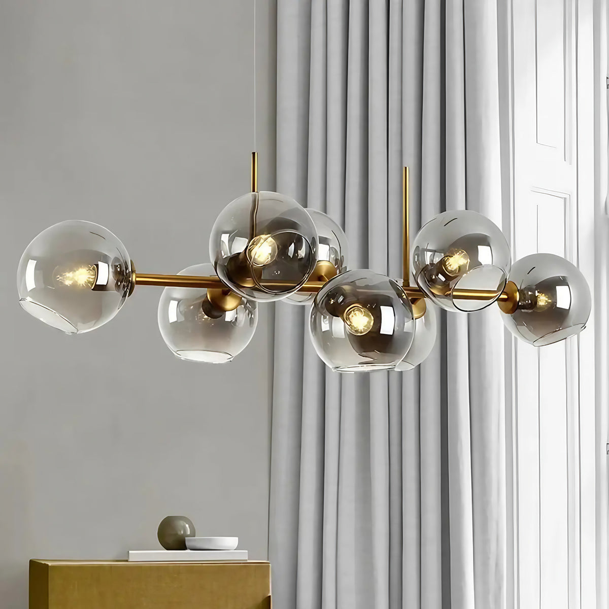 Suspension à globes en verre, monture dorée ou noire