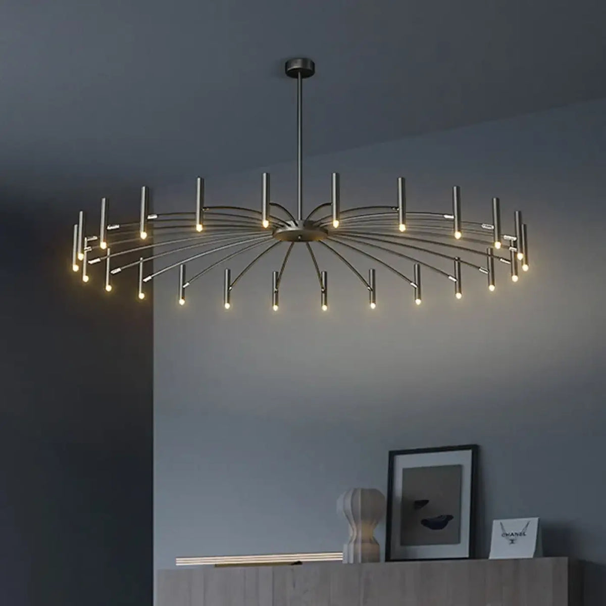 Lustre chandelier à 24 têtes LED amovibles, noir ou doré, noir