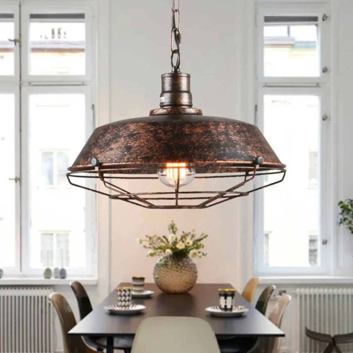 Suspension industrielle en cloche aplatie, noir ou marron, marron