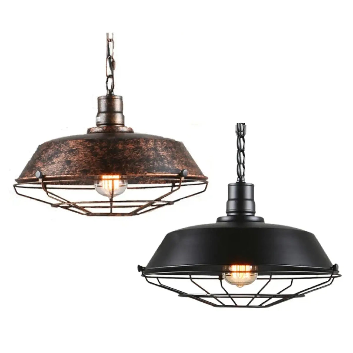 Suspension industrielle en cloche aplatie, noir ou marron