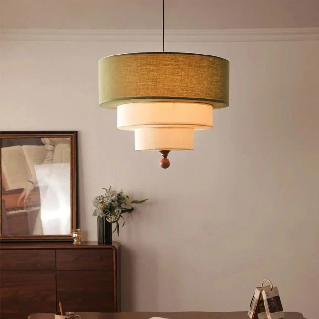 Suspension japandi en tissu et bois, blanc ou vert, S ou L