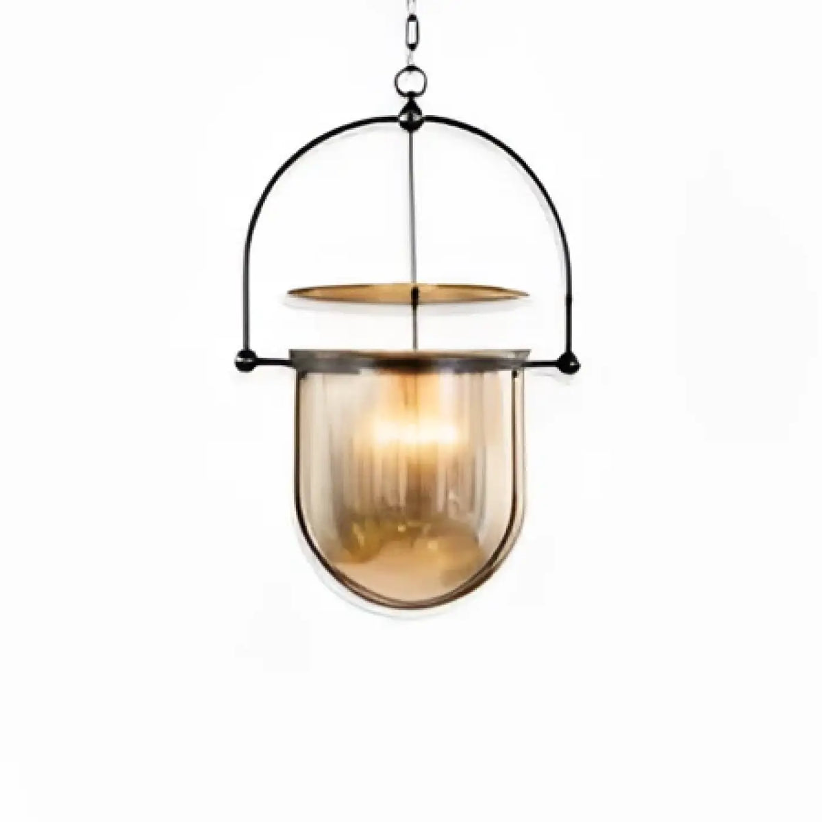 Suspension lanterne en verre ambré, cadre noir ou doré, noir
